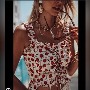 Reformation cherry lace up top